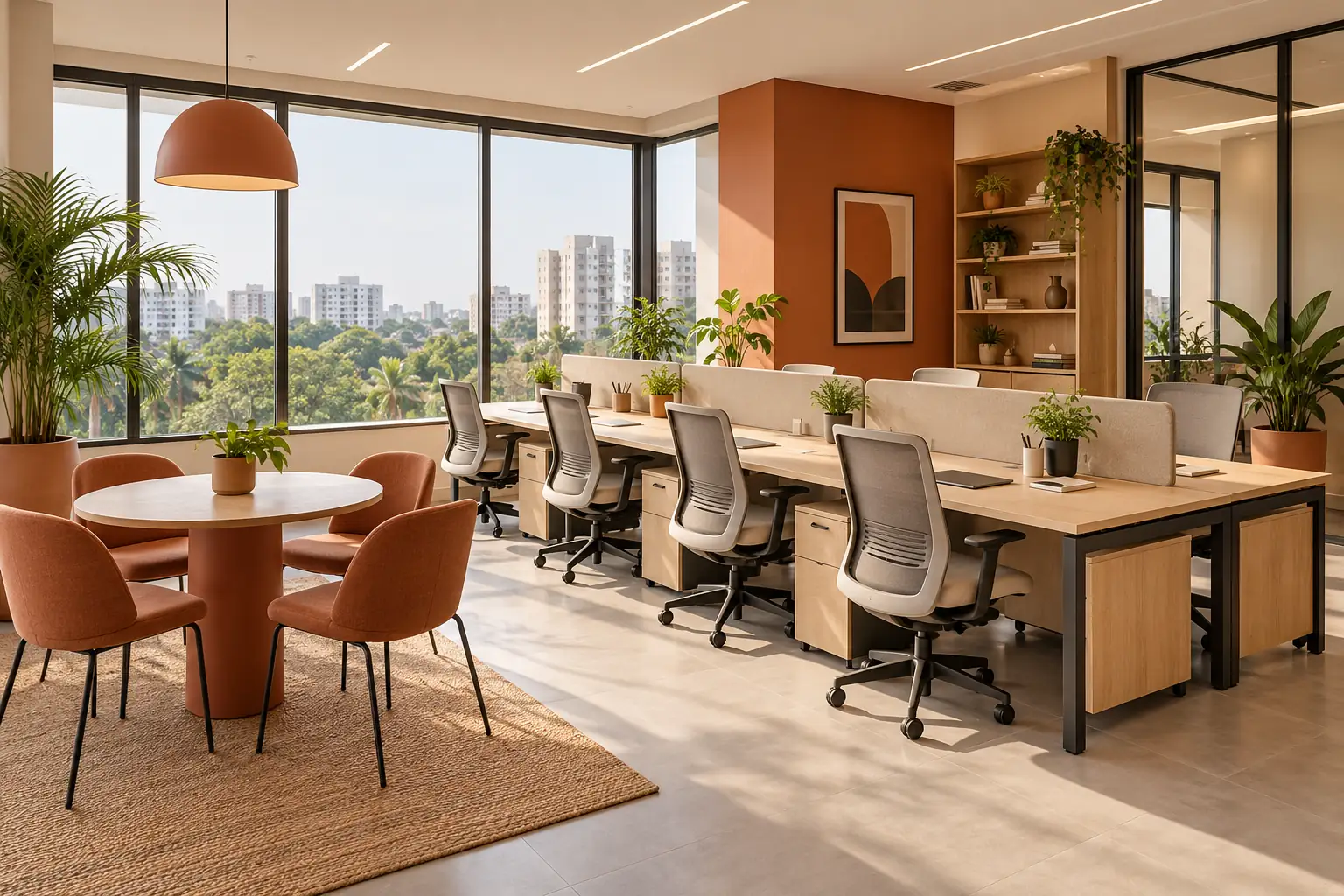 Illustrative flexible office workspace concept